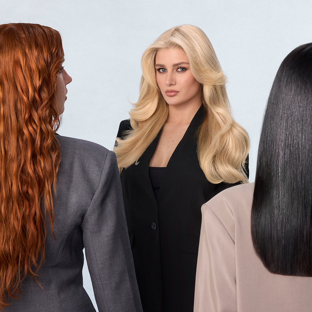 Kenra Platinum styled hair on three models